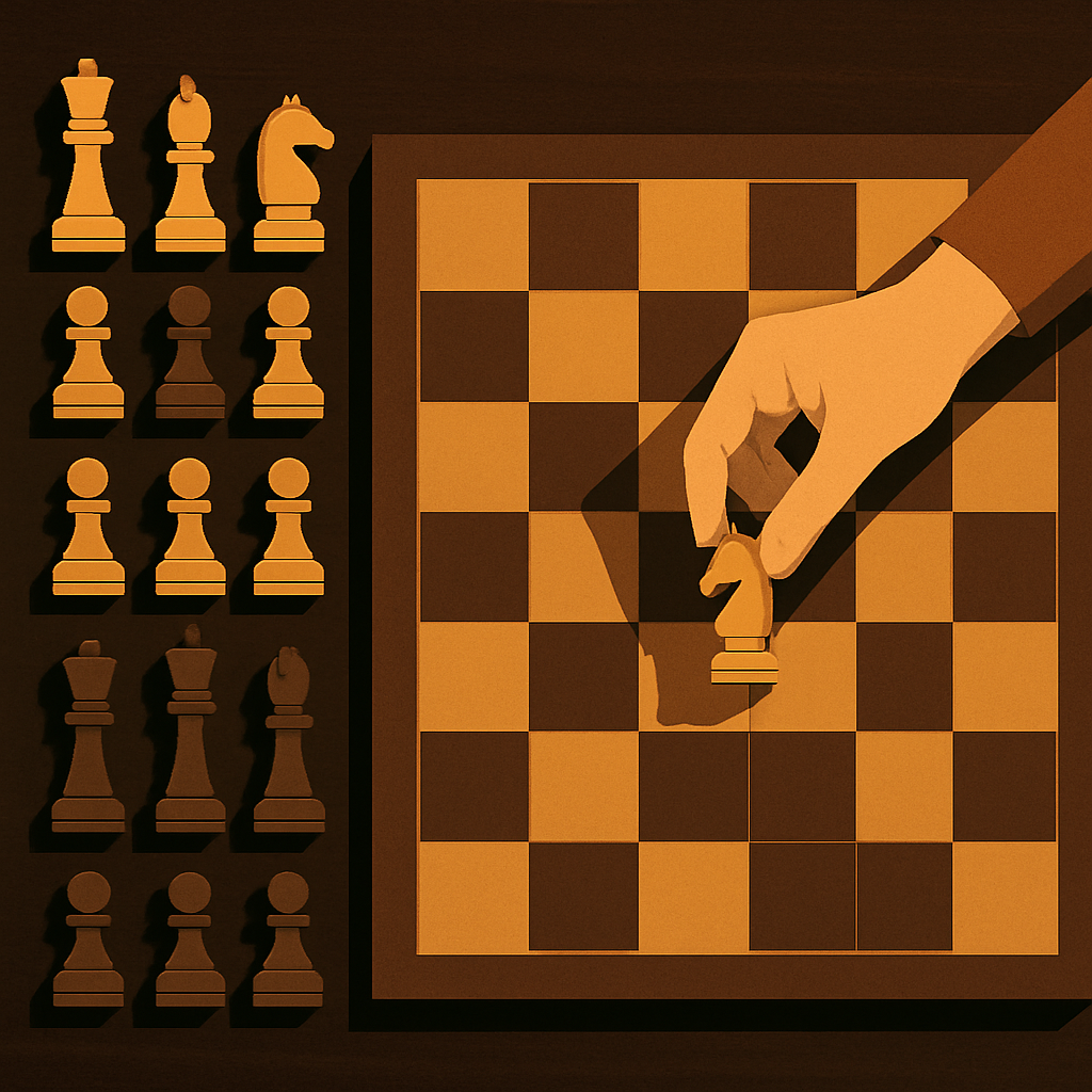 Chessboard mid-setup — the real work happens before the game starts